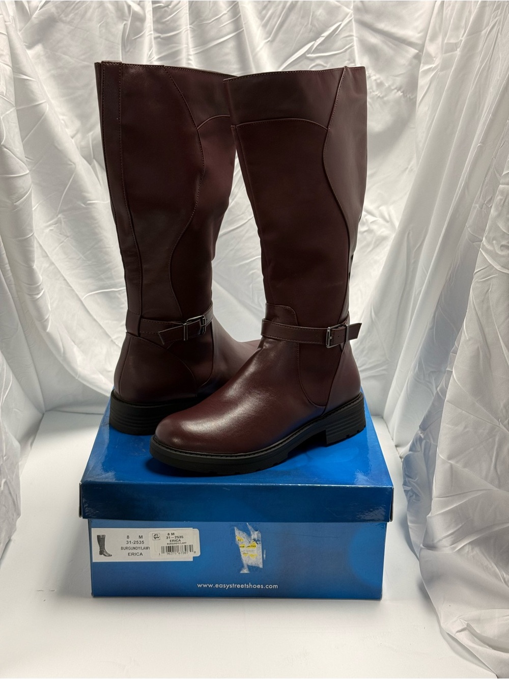 easy street Burgundy Knee-High Combat Boots